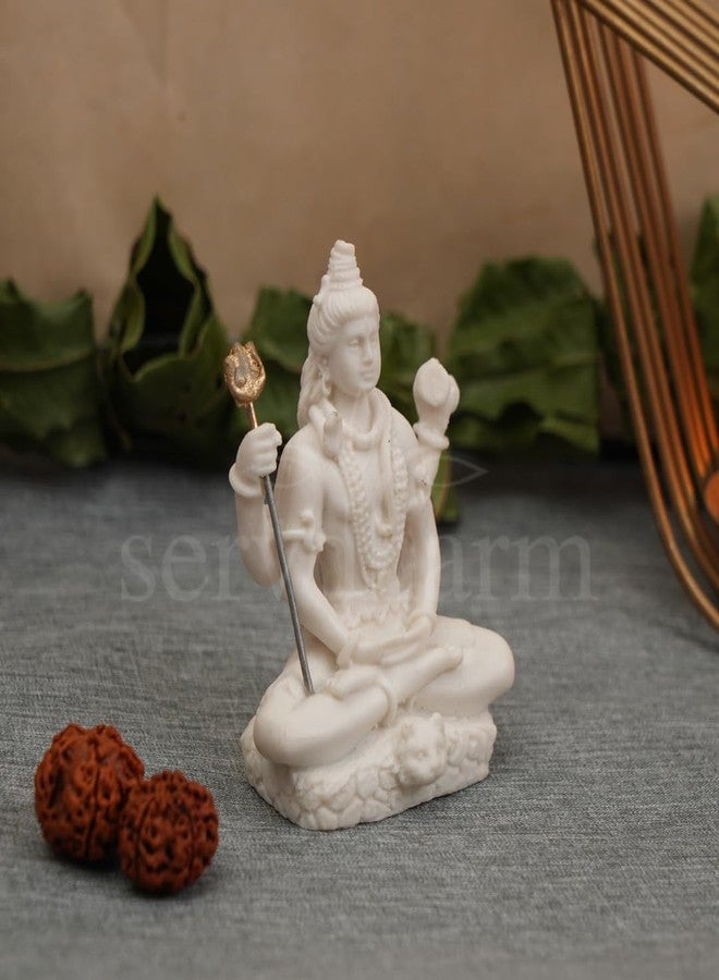 Servdharm Resin Lord Shiv Ji Murti - Home & Office Temple Decor - God Mahadev Idol for Car Dashboard (8x5x3 cm, White) - Image 1